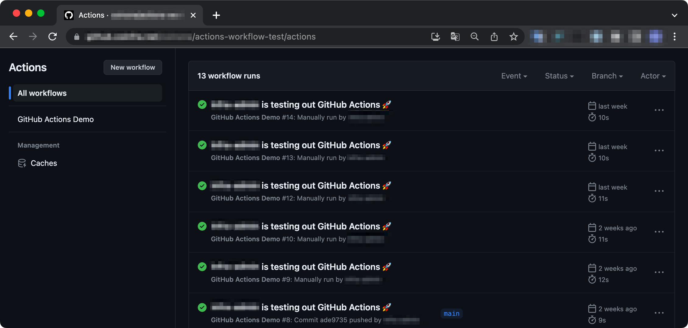 깃허브 웹에서 Workflow 결과를 확인한 화면