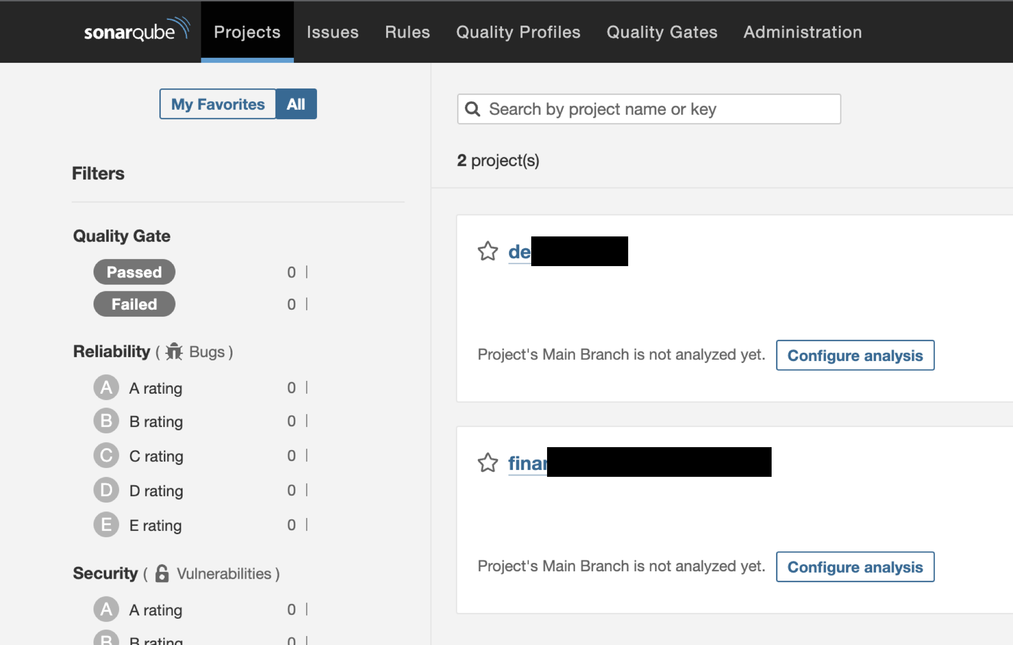 SonarQube에 접속한 화면